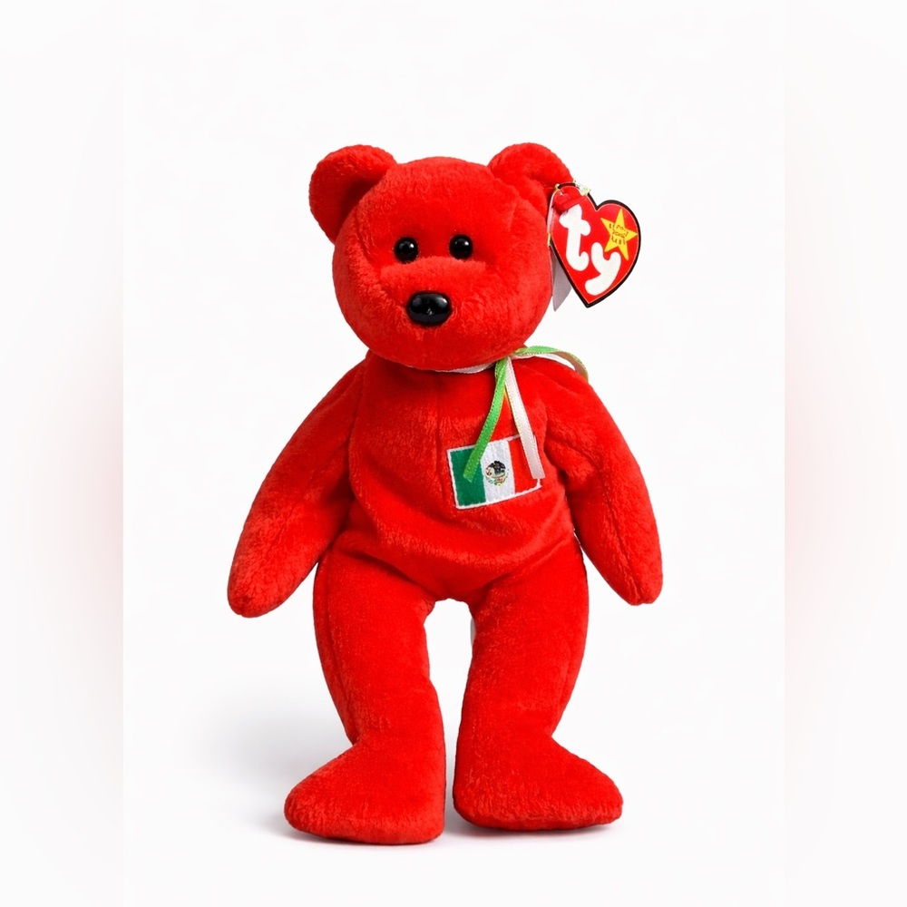 Ty Beanie Baby Osito Red Bear Mexico Flag Ribbon International Bear w/ Tag 1999